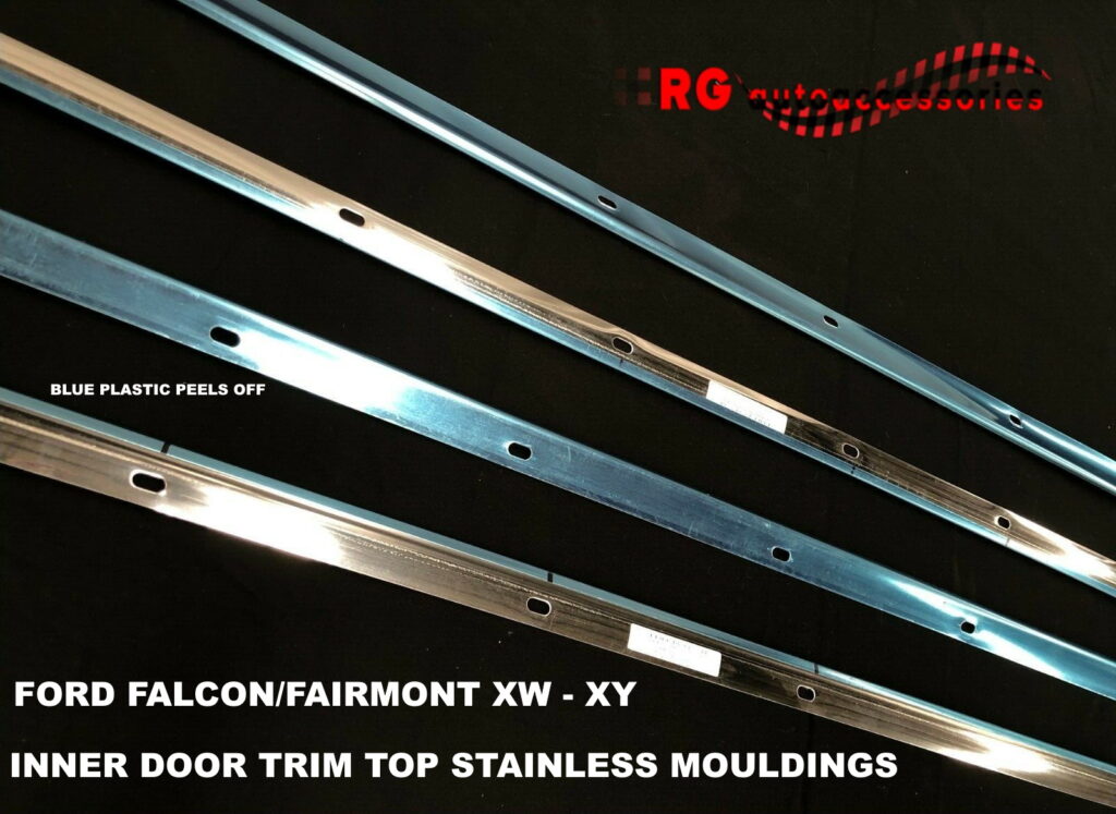 FORD FALCON FAIRMONT XW XY STAINLESS INTERIOR DOOR TRIM TOPS FRONT AND REAR DOORS GT 4 PIECE KIT