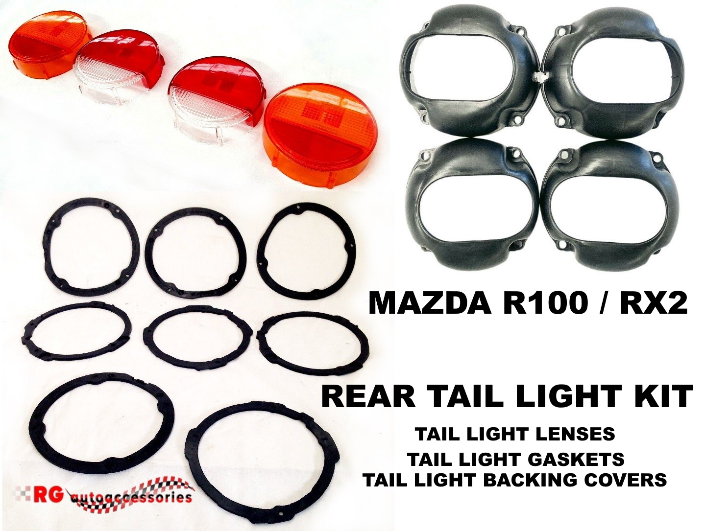 MAZDA M10A R100 RX2 CAPELLA REAR TAIL LIGHT LAMP KIT LENSES – GASKETS AND BACKING COVERS WITH FREE FREIGHT