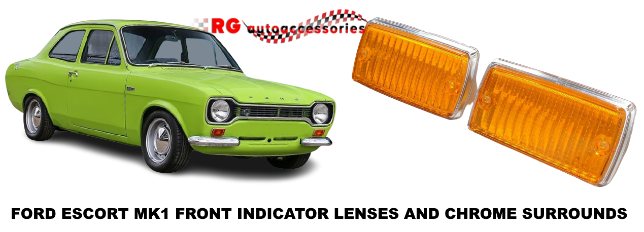 FORD ESCORT MK1 FRONT INDICATORS AND CHROME SURRONDS (1)