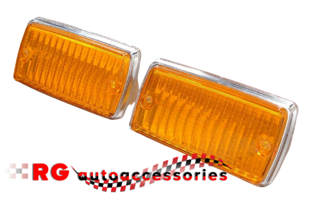 FORD ESCORT MK1 FRONT INDICATORS AND CHROME SURRONDS (2)